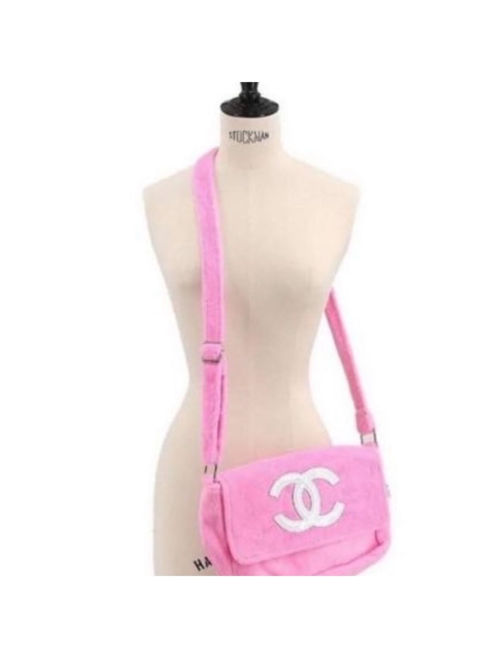 CHANEL Pink Plush Shoulder Bag with White CC Logo VIP GWP - Picture 4 of 12
